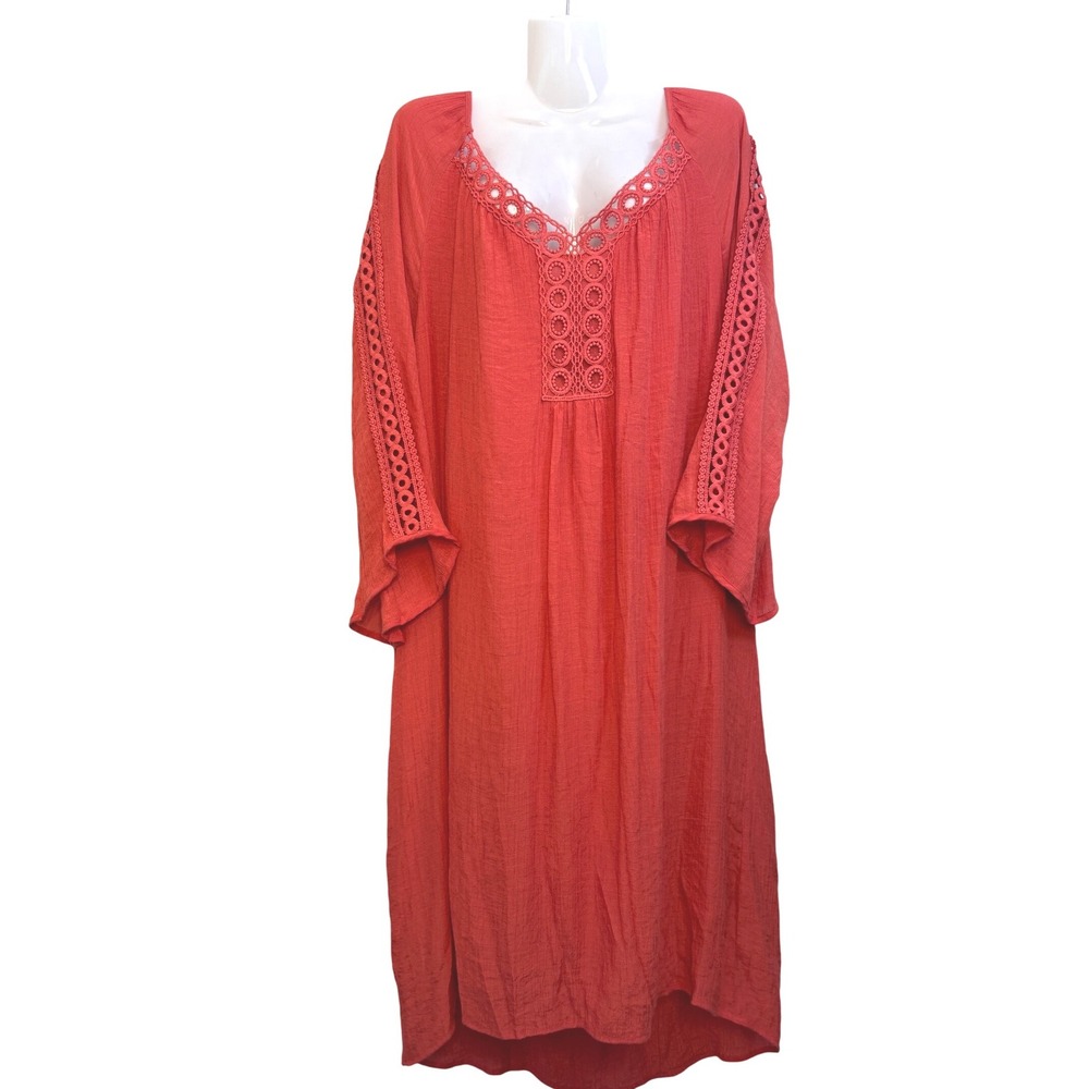 Zac & Rachel Dress Crochet Trim Bell Sleeve Midi Dress 2X Plus size summer